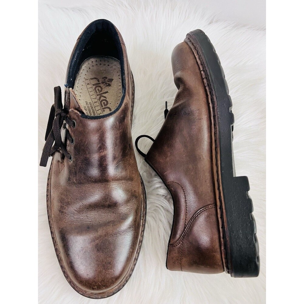 Rieker Antistress Brown Leather Side Tie Comfort Oxford Shoes Preppy Womens 8.5